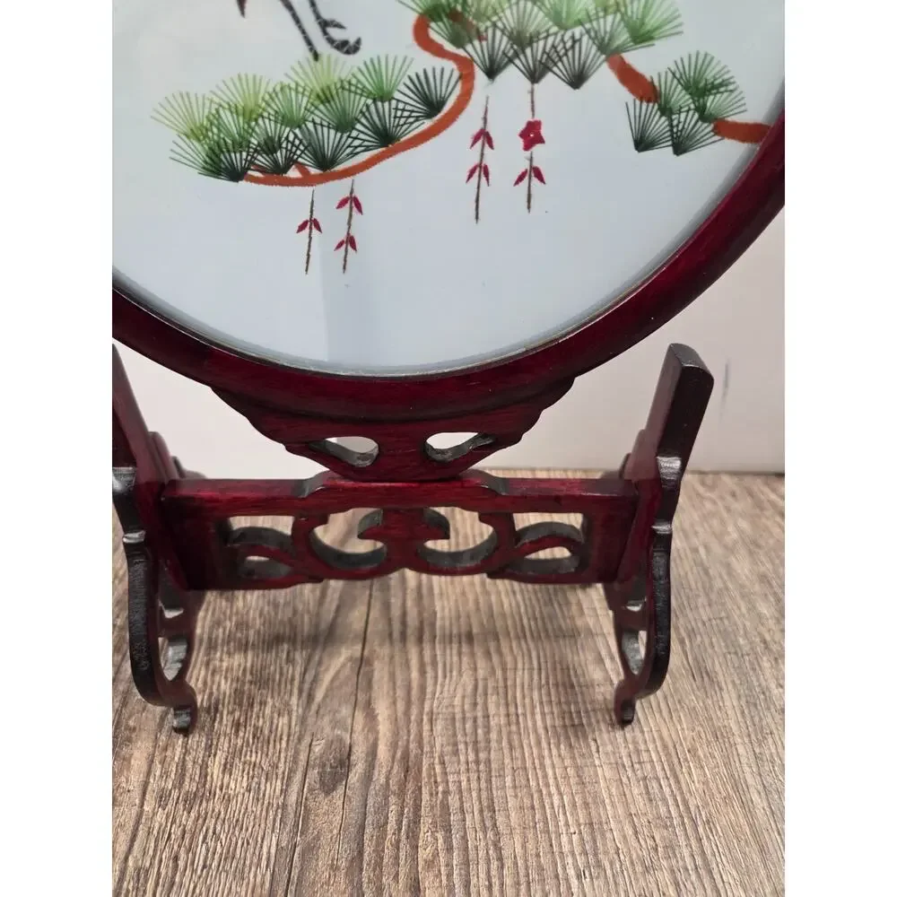 Vintage Chinese Suzhan Spun Silk Hand Embroidered Cranes In Double Sided Frame